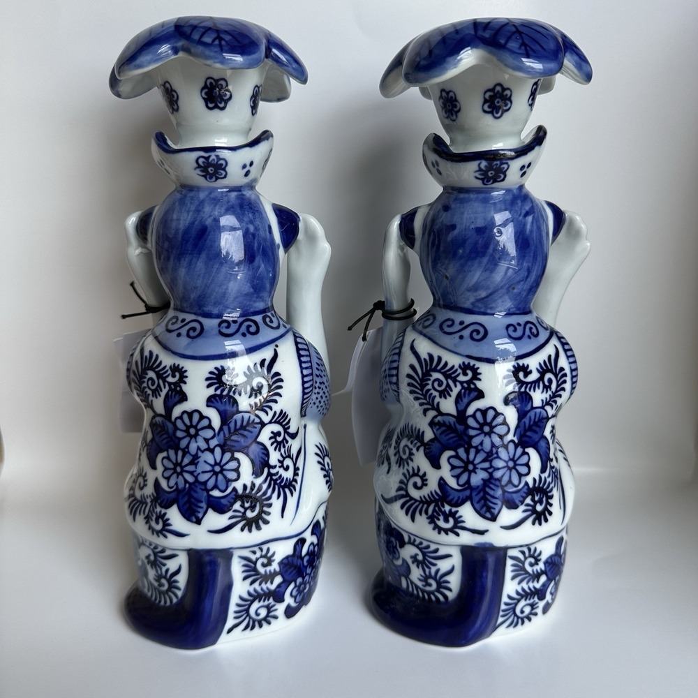 NWT 8 Oak Lane Blue White Porcelain Chinoiserie Monkey Candlestick Set 9 Inch - Picture 3 of 12
